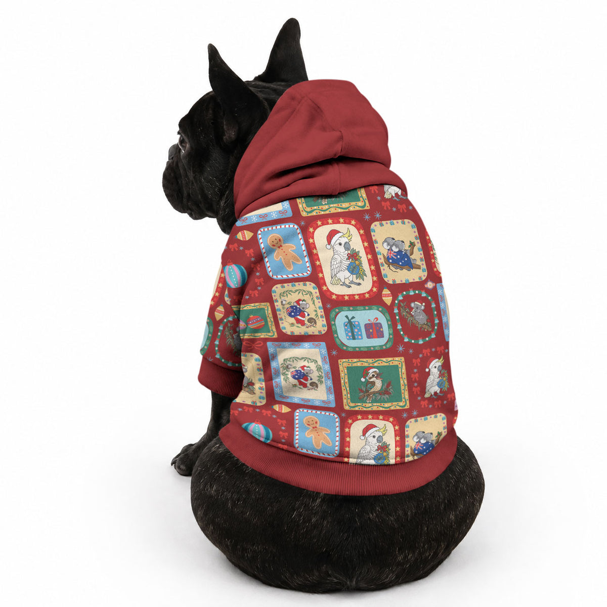 Australia Wildlife Christmas Stamp Pet Hoodie Red Aussie Native Animal Seamless Pattern