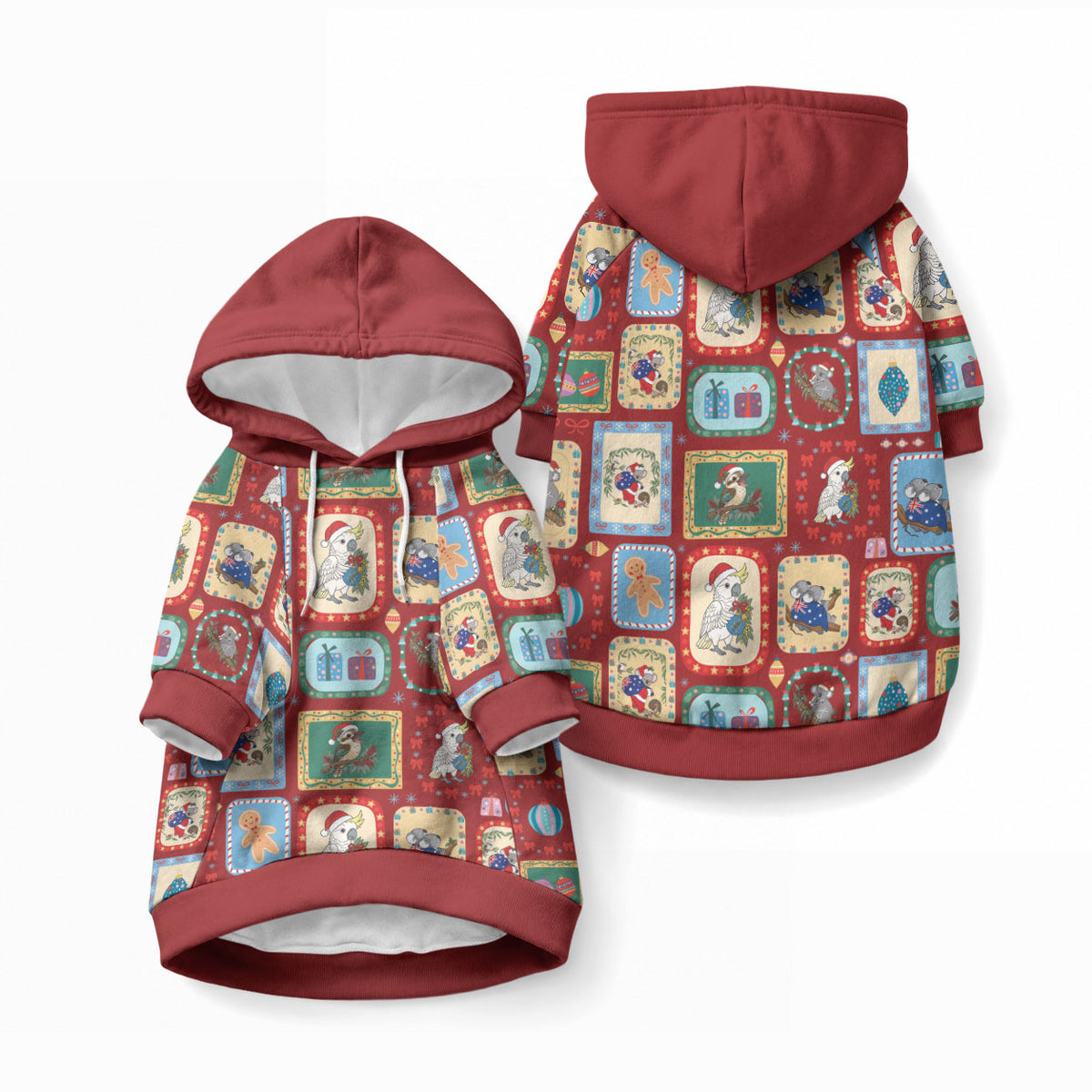 Australia Wildlife Christmas Stamp Pet Hoodie Red Aussie Native Animal Seamless Pattern