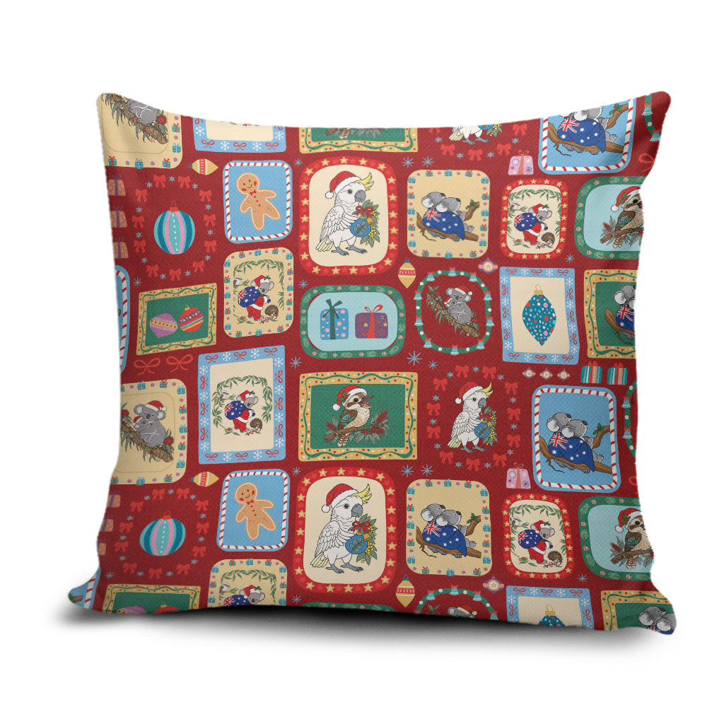 Australia Wildlife Christmas Stamp Pillow Cover Red Aussie Native Animal Seamless Pattern
