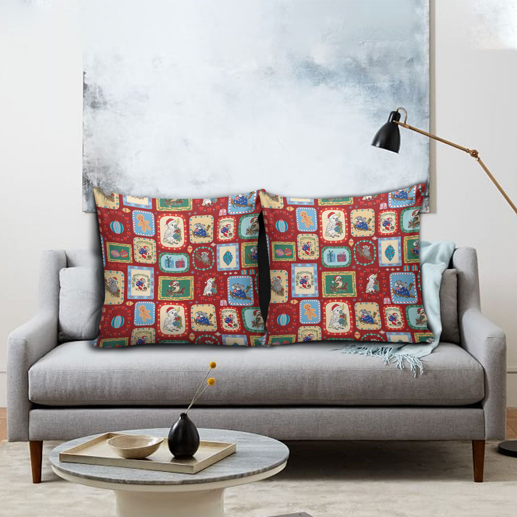 Australia Wildlife Christmas Stamp Pillow Cover Red Aussie Native Animal Seamless Pattern