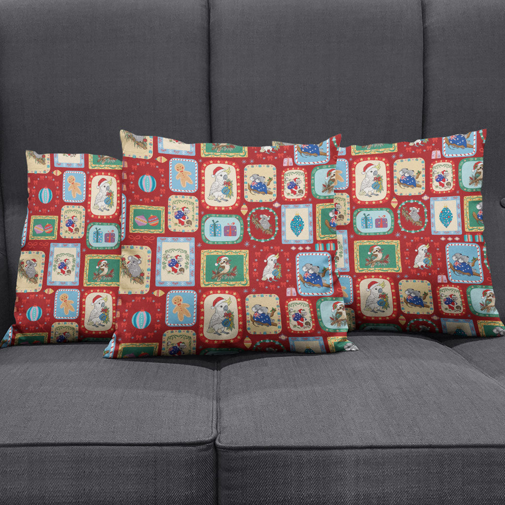 Australia Wildlife Christmas Stamp Pillow Cover Red Aussie Native Animal Seamless Pattern
