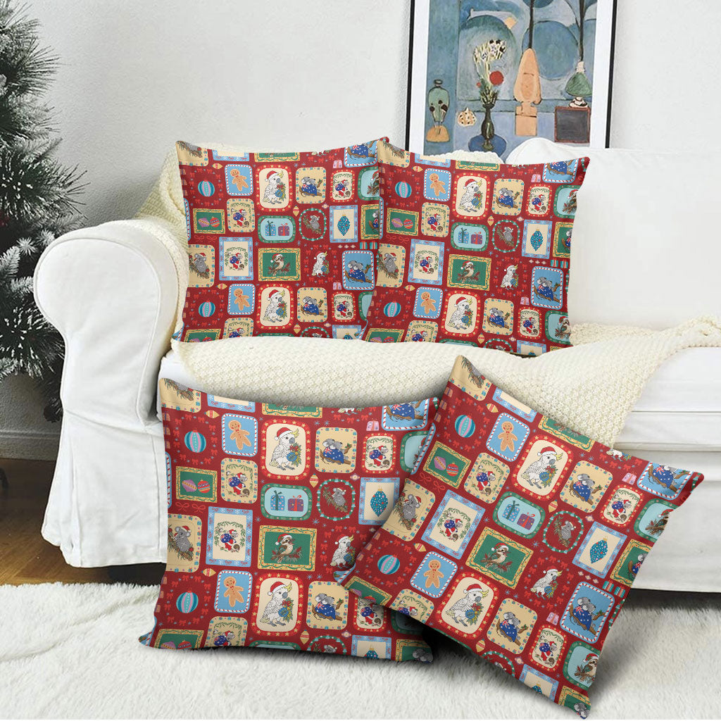 Australia Wildlife Christmas Stamp Pillow Cover Red Aussie Native Animal Seamless Pattern