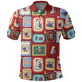 Australia Wildlife Christmas Stamp Polo Shirt Red Aussie Native Animal Seamless Pattern