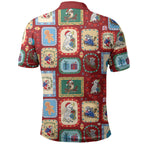 Australia Wildlife Christmas Stamp Polo Shirt Red Aussie Native Animal Seamless Pattern