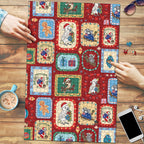 Australia Wildlife Christmas Stamp Puzzle Red Aussie Native Animal Seamless Pattern