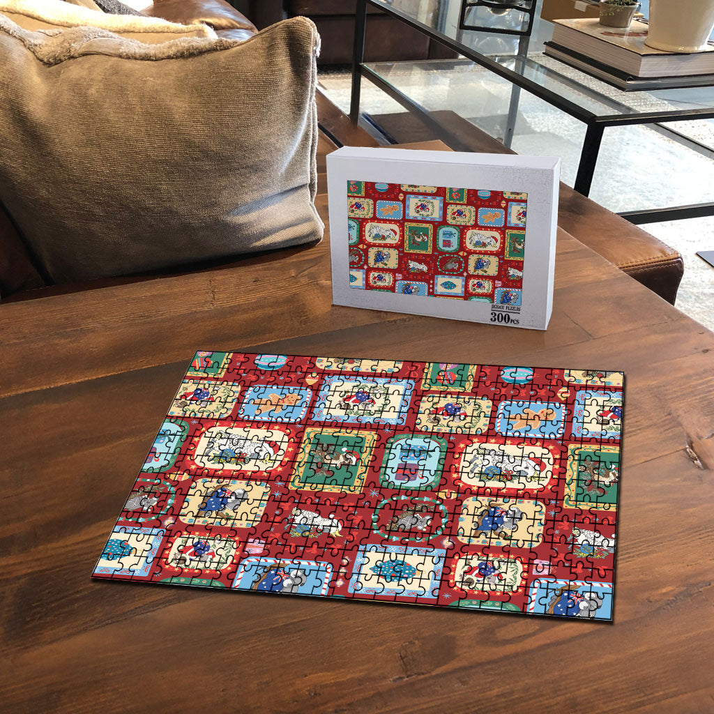 Australia Wildlife Christmas Stamp Puzzle Red Aussie Native Animal Seamless Pattern