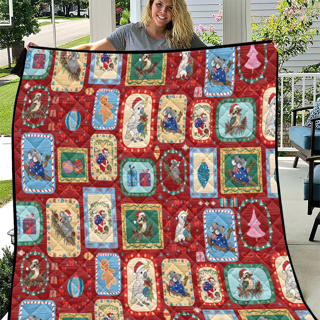 Australia Wildlife Christmas Stamp Quilt Red Aussie Native Animal Seamless Pattern