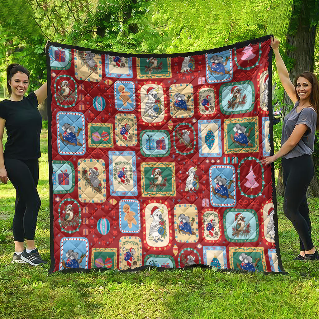 Australia Wildlife Christmas Stamp Quilt Red Aussie Native Animal Seamless Pattern