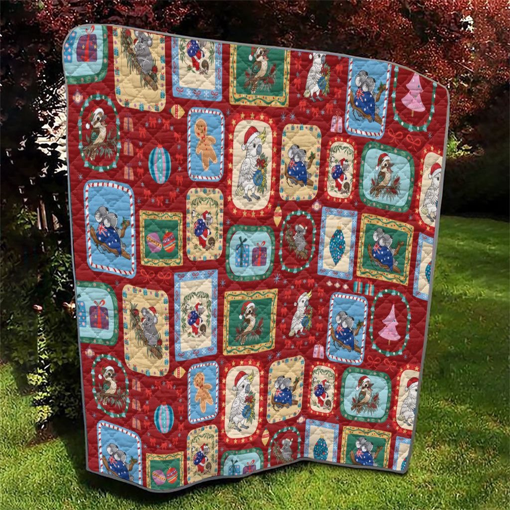 Australia Wildlife Christmas Stamp Quilt Red Aussie Native Animal Seamless Pattern