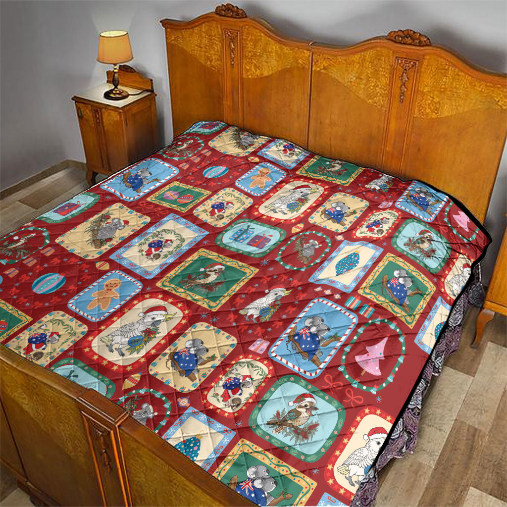 Australia Wildlife Christmas Stamp Quilt Red Aussie Native Animal Seamless Pattern