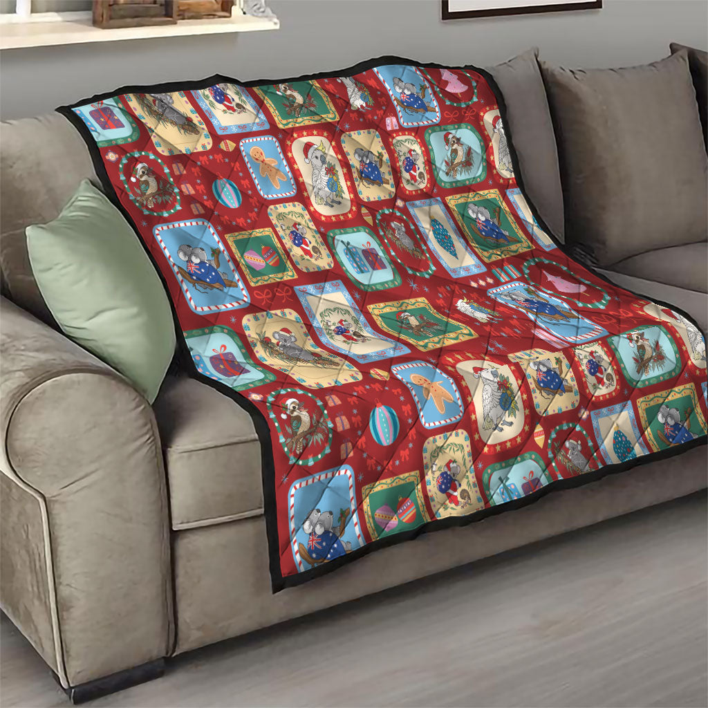 Australia Wildlife Christmas Stamp Quilt Red Aussie Native Animal Seamless Pattern