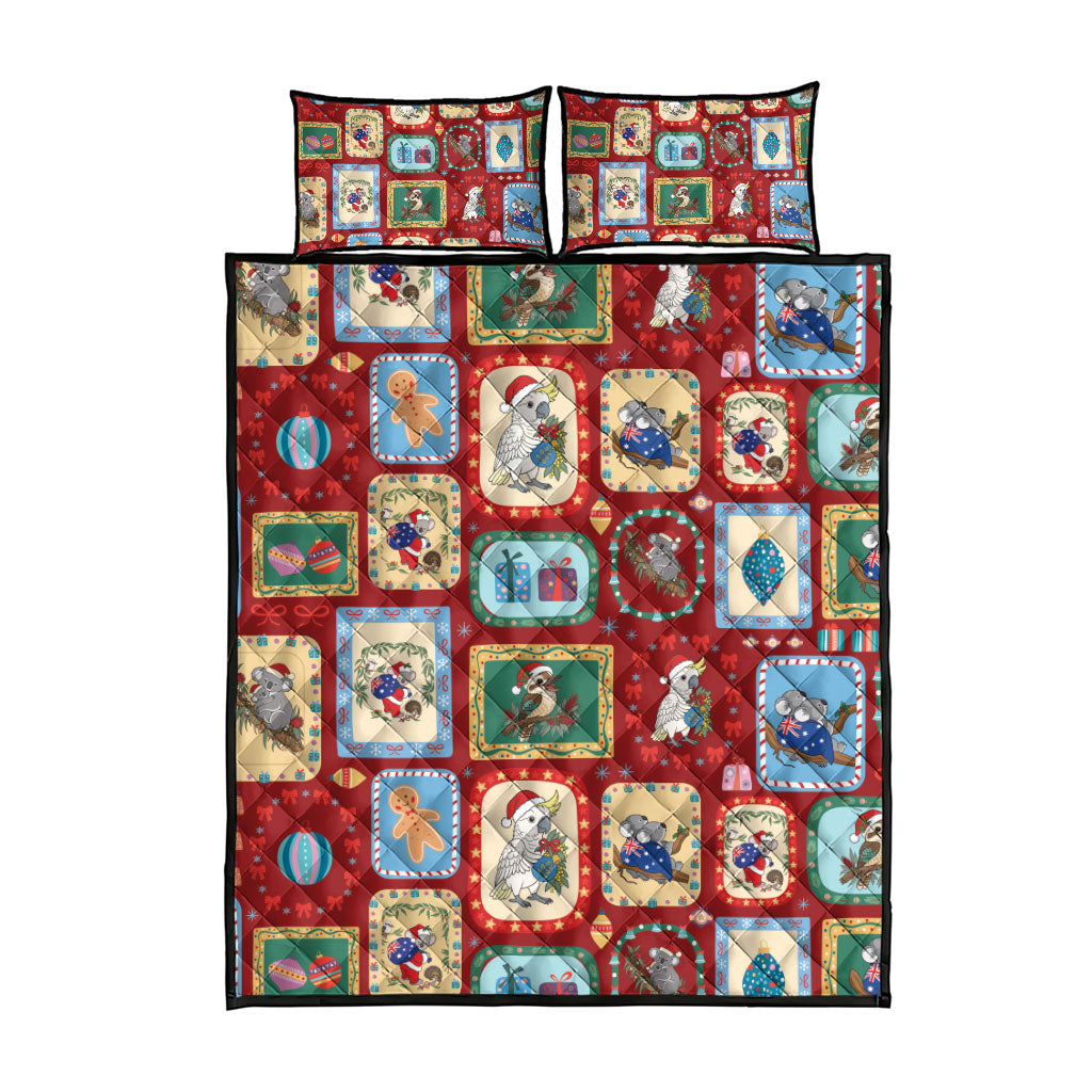 Australia Wildlife Christmas Stamp Quilt Bed Set Red Aussie Native Animal Seamless Pattern