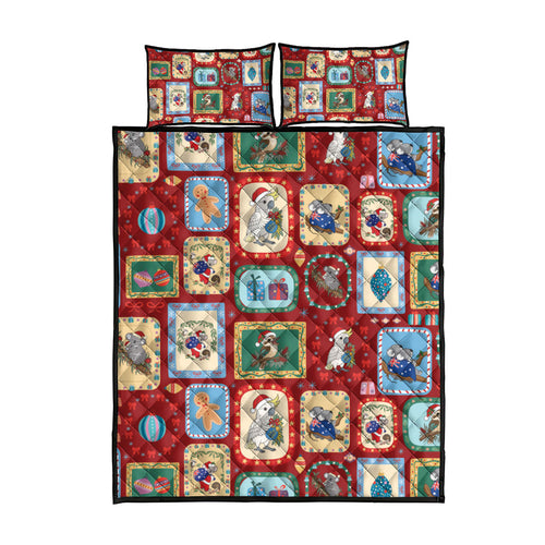 Australia Wildlife Christmas Stamp Quilt Bed Set Red Aussie Native Animal Seamless Pattern
