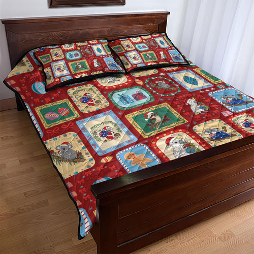 Australia Wildlife Christmas Stamp Quilt Bed Set Red Aussie Native Animal Seamless Pattern