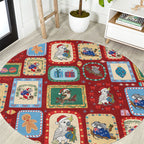 Australia Wildlife Christmas Stamp Round Carpet Red Aussie Native Animal Seamless Pattern