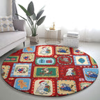 Australia Wildlife Christmas Stamp Round Carpet Red Aussie Native Animal Seamless Pattern