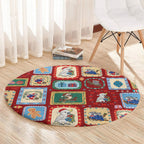 Australia Wildlife Christmas Stamp Round Carpet Red Aussie Native Animal Seamless Pattern