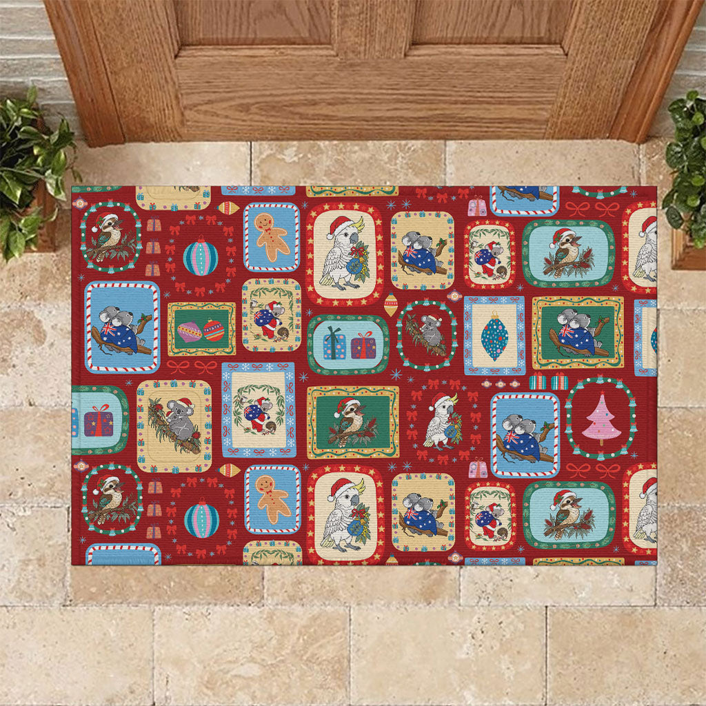 Australia Wildlife Christmas Stamp Rubber Doormat Red Aussie Native Animal Seamless Pattern