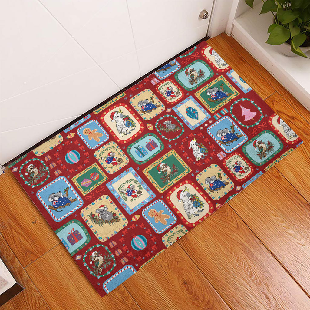 Australia Wildlife Christmas Stamp Rubber Doormat Red Aussie Native Animal Seamless Pattern