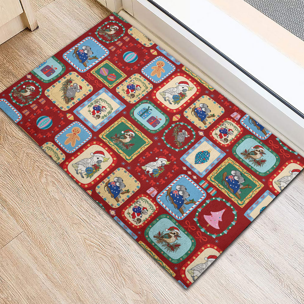 Australia Wildlife Christmas Stamp Rubber Doormat Red Aussie Native Animal Seamless Pattern