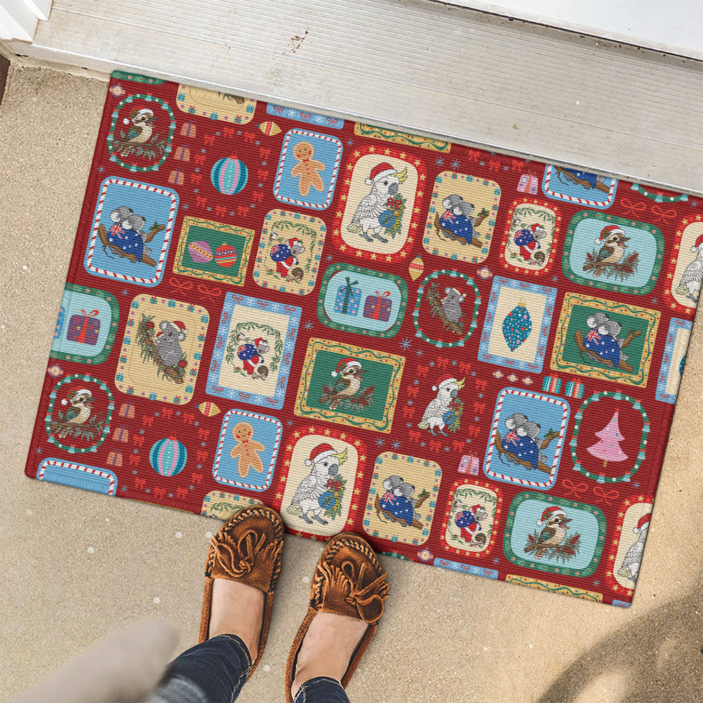 Australia Wildlife Christmas Stamp Rubber Doormat Red Aussie Native Animal Seamless Pattern