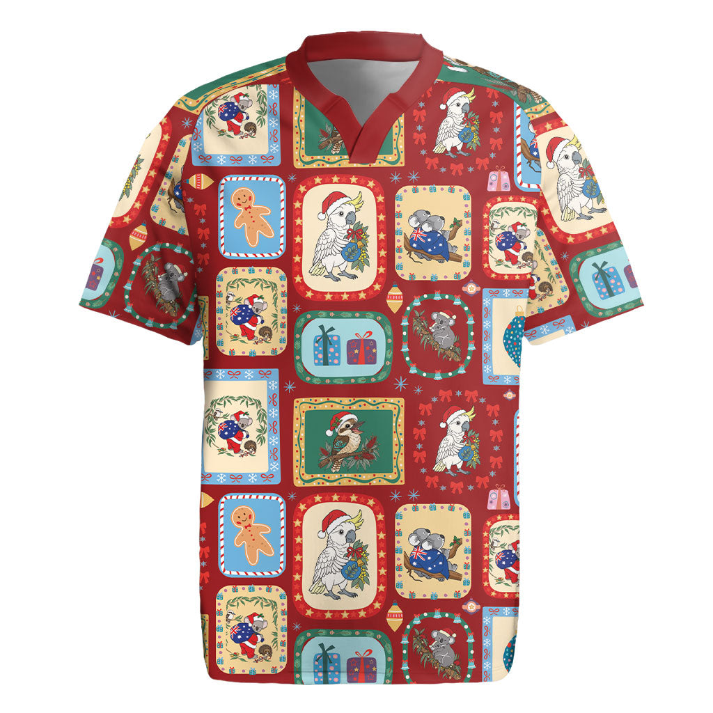 Australia Wildlife Christmas Stamp Rugby Jersey Red Aussie Native Animal Seamless Pattern