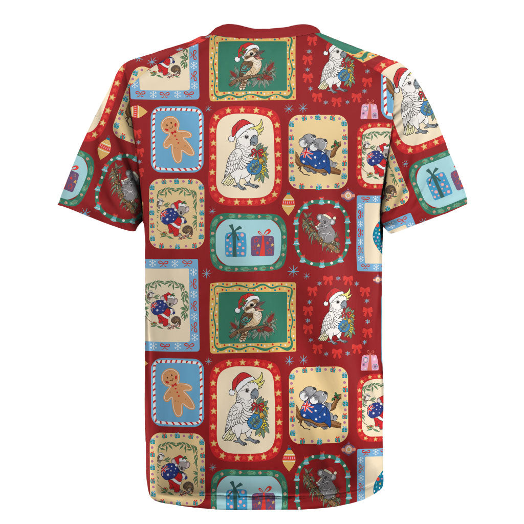 Australia Wildlife Christmas Stamp Rugby Jersey Red Aussie Native Animal Seamless Pattern