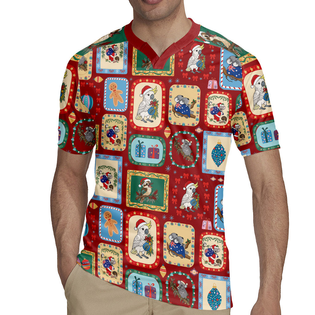 Australia Wildlife Christmas Stamp Rugby Jersey Red Aussie Native Animal Seamless Pattern