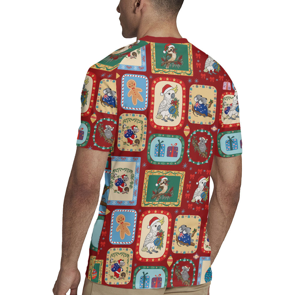 Australia Wildlife Christmas Stamp Rugby Jersey Red Aussie Native Animal Seamless Pattern