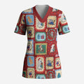 Australia Wildlife Christmas Stamp Scrub Top Red Aussie Native Animal Seamless Pattern