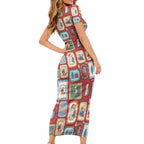 Australia Wildlife Christmas Stamp Short Sleeve Bodycon Dress Red Aussie Native Animal Seamless Pattern