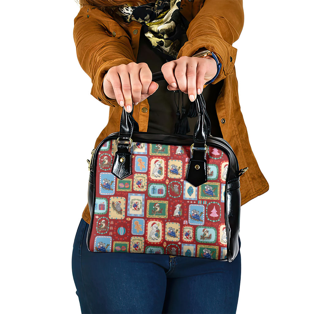 Australia Wildlife Christmas Stamp Shoulder Handbag Red Aussie Native Animal Seamless Pattern