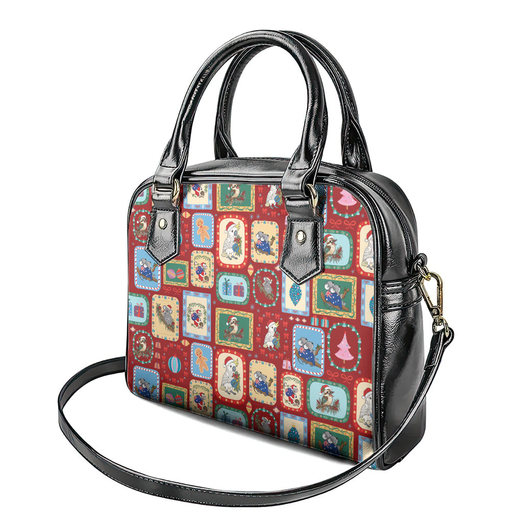 Australia Wildlife Christmas Stamp Shoulder Handbag Red Aussie Native Animal Seamless Pattern