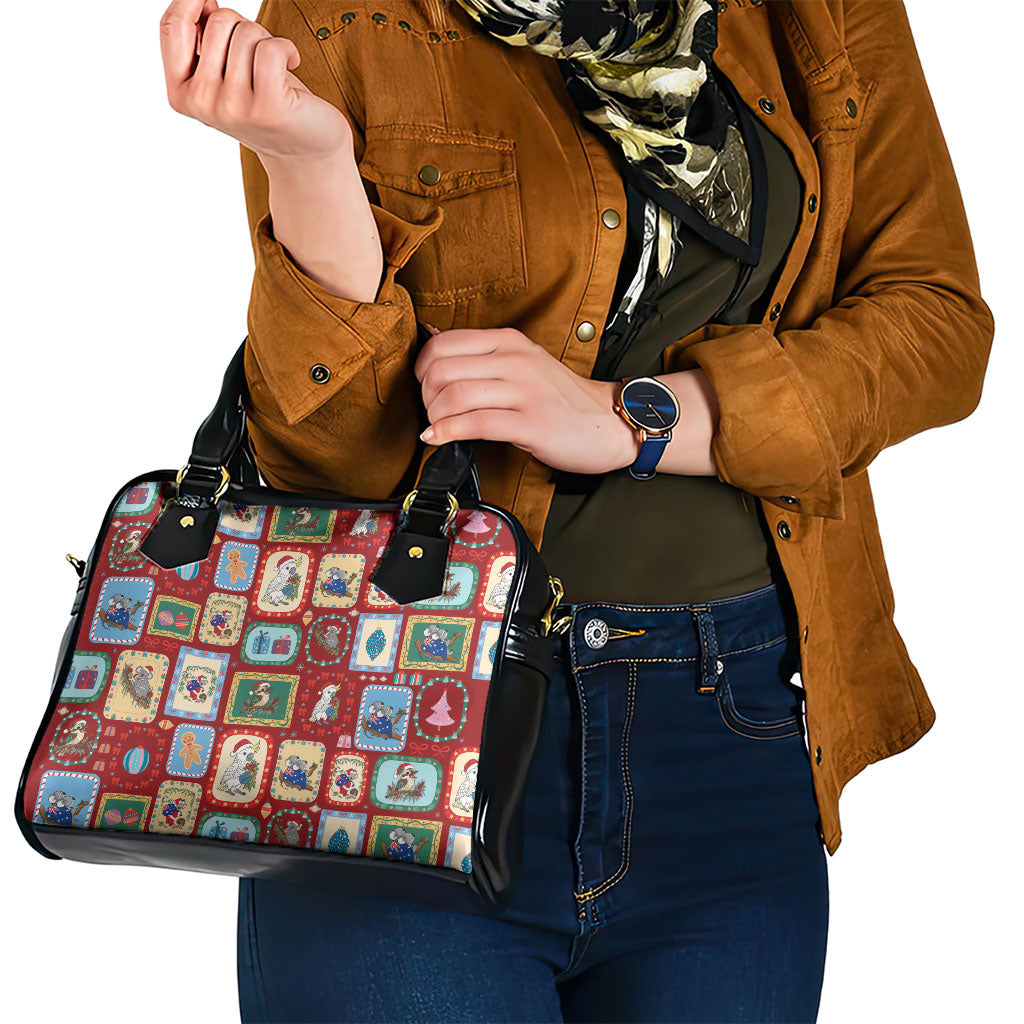 Australia Wildlife Christmas Stamp Shoulder Handbag Red Aussie Native Animal Seamless Pattern