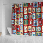 Australia Wildlife Christmas Stamp Shower Curtain Red Aussie Native Animal Seamless Pattern