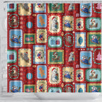 Australia Wildlife Christmas Stamp Shower Curtain Red Aussie Native Animal Seamless Pattern