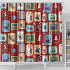 Australia Wildlife Christmas Stamp Shower Curtain Red Aussie Native Animal Seamless Pattern