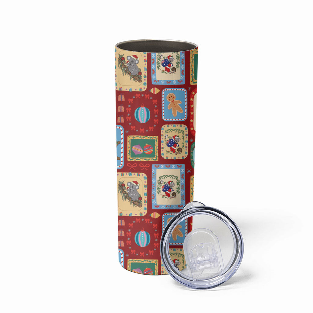 Australia Wildlife Christmas Stamp Skinny Tumbler Red Aussie Native Animal Seamless Pattern
