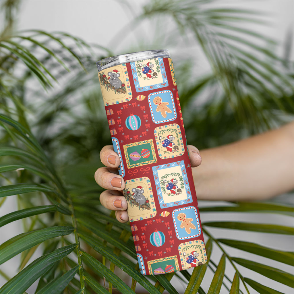Australia Wildlife Christmas Stamp Skinny Tumbler Red Aussie Native Animal Seamless Pattern