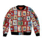 Australia Wildlife Christmas Stamp Sleeve Zip Bomber Jacket Red Aussie Native Animal Seamless Pattern