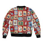 Australia Wildlife Christmas Stamp Sleeve Zip Bomber Jacket Red Aussie Native Animal Seamless Pattern