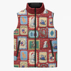 Australia Wildlife Christmas Stamp Sleeveless Puffer Jacket Red Aussie Native Animal Seamless Pattern
