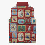 Australia Wildlife Christmas Stamp Sleeveless Puffer Jacket Red Aussie Native Animal Seamless Pattern
