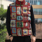 Australia Wildlife Christmas Stamp Sleeveless Puffer Jacket Red Aussie Native Animal Seamless Pattern
