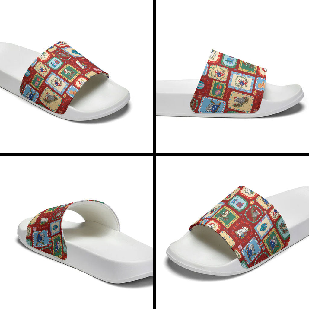 Australia Wildlife Christmas Stamp Slide Sandals Red Aussie Native Animal Seamless Pattern