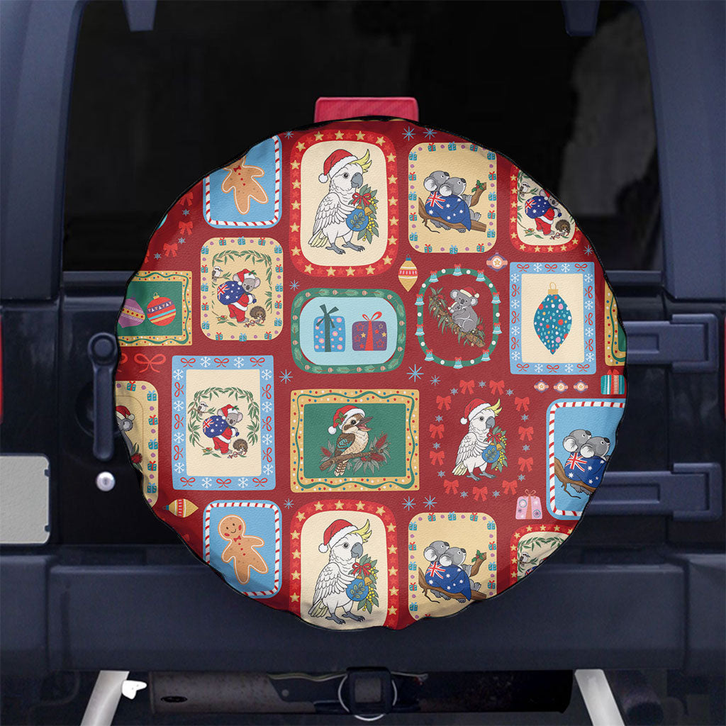 Australia Wildlife Christmas Stamp Spare Tire Cover Red Aussie Native Animal Seamless Pattern