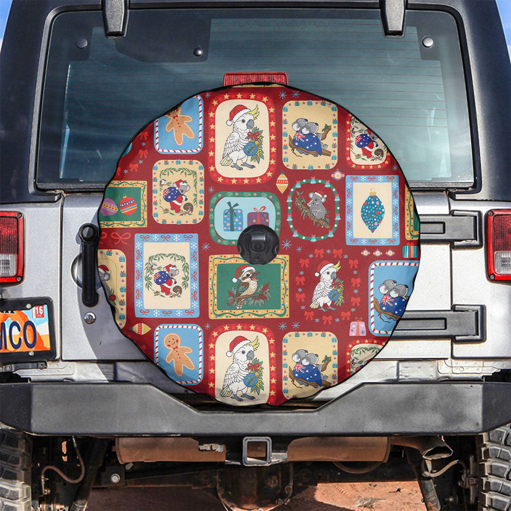 Australia Wildlife Christmas Stamp Spare Tire Cover Red Aussie Native Animal Seamless Pattern