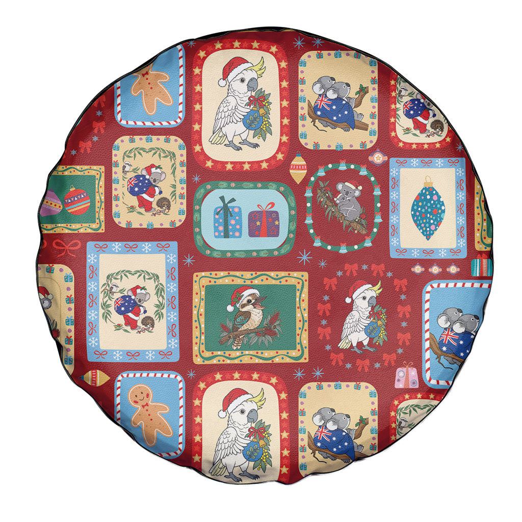 Australia Wildlife Christmas Stamp Spare Tire Cover Red Aussie Native Animal Seamless Pattern