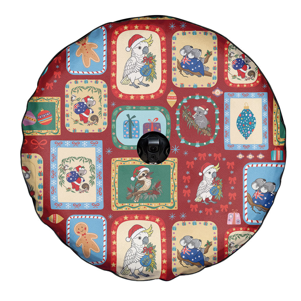 Australia Wildlife Christmas Stamp Spare Tire Cover Red Aussie Native Animal Seamless Pattern