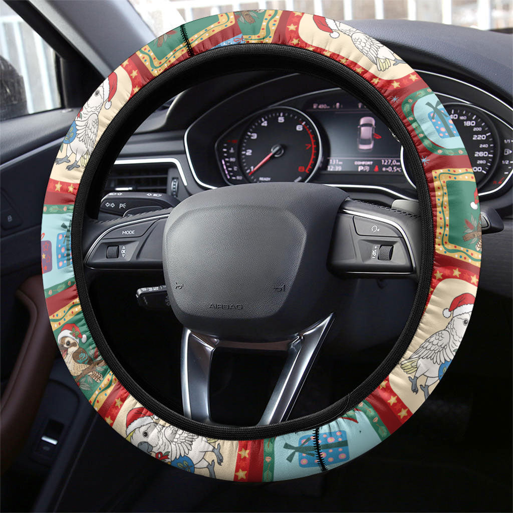 Australia Wildlife Christmas Stamp Steering Wheel Cover Red Aussie Native Animal Seamless Pattern